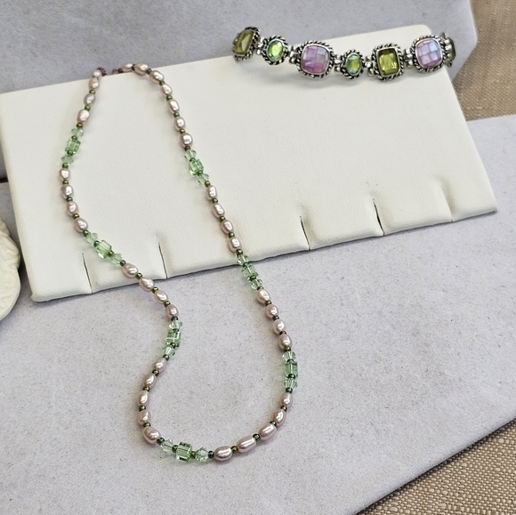 SET! 925 Pearl & Glass Bead Choker with Lia Sophia Granada Bracelet SET! - Picture 3 of 13